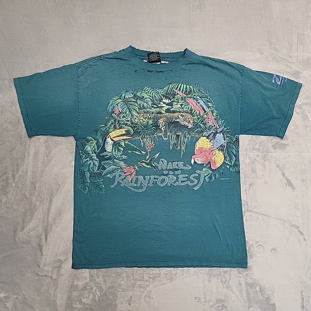 VTG Habitat Shirt Men XL Teal Wake Up To The Rainforest Nature TEE Made In USA